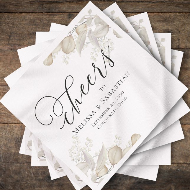 Servilleta De Papel Boda Elegante Verdor Saluda Sencillo (Elegant wedding custom cocktail napkin with sage green greenery)