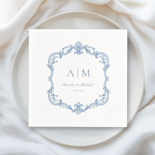 Servilleta De Papel Boda Elegante Vintage Monograma Polvo Azul