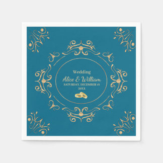 Servilleta De Papel Boda en Azul y Dorado