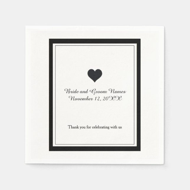Servilleta De Papel Boda en Blanco y Negro (Anverso)