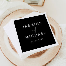Servilleta De Papel Boda en Blanco y Negro con Letra Moderna