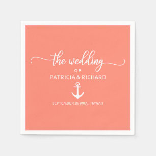 Servilleta De Papel Boda en la playa Anchor Coral y Blanco