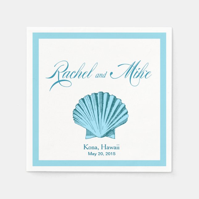 Servilleta De Papel Boda en la playa de Scallop Seashell | azul menta (Anverso)