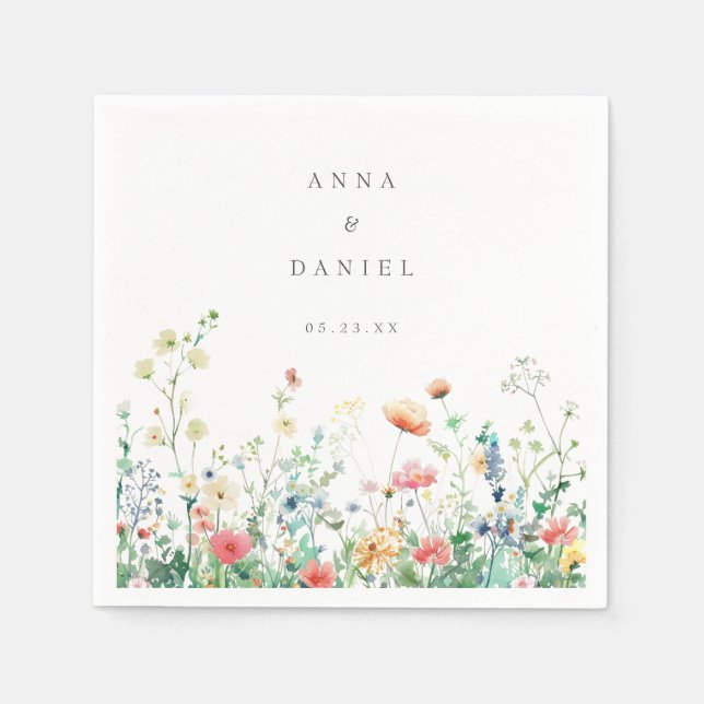 Servilleta De Papel Boda en un prado de flores silvestres caprichosas (Anverso)