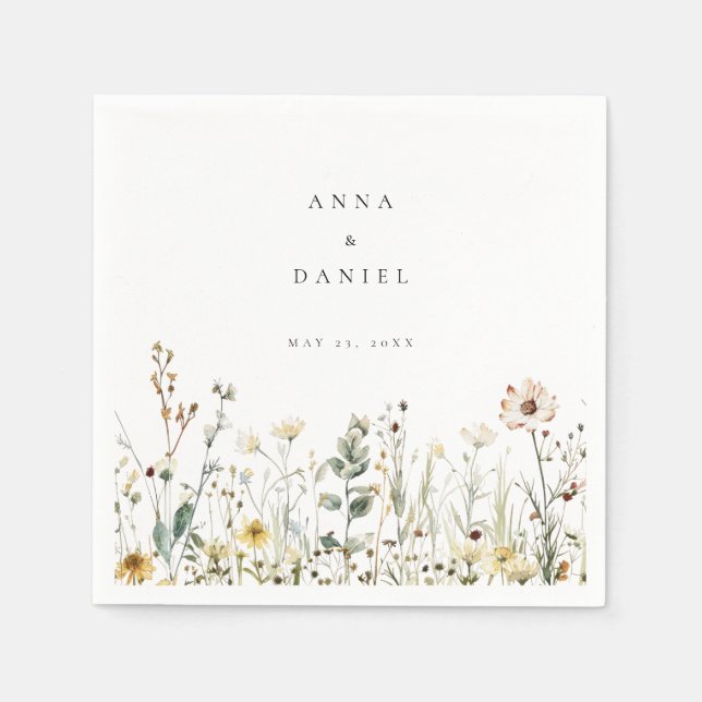 Servilleta De Papel Boda en un prado de flores silvestres rústico (Anverso)