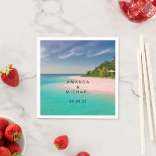 Servilleta De Papel Boda Escénica de Playa Tropical Océano Acuamarina