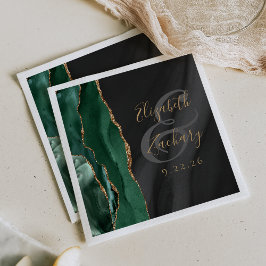 Servilleta De Papel Boda Escritura Ágata Negro Oro Verde Esmeralda