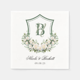 Servilleta De Papel Boda Escudo de Flores Blancas