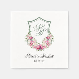 Servilleta De Papel Boda Escudo Floral Rosa