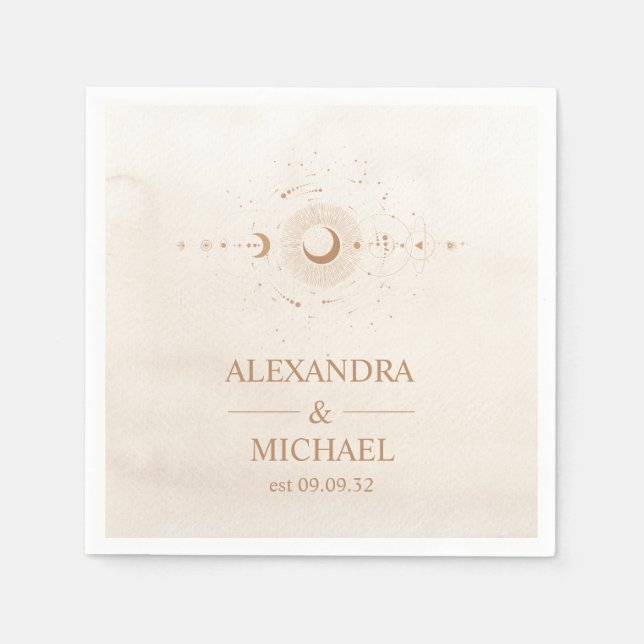 Servilleta De Papel Boda Estelar Celestial de Oro Místico (Anverso)