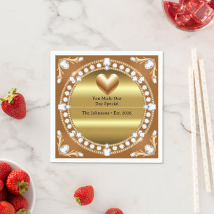 Servilleta De Papel 💍 Boda Estilo Monograma de Corazón de Oro 🌹