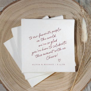 Servilleta De Papel Boda estilo nota de amor con letra roja borgoña