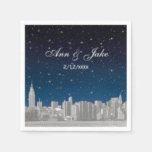 Servilleta De Papel Boda Estrella Azul del horizonte de NYC grabado