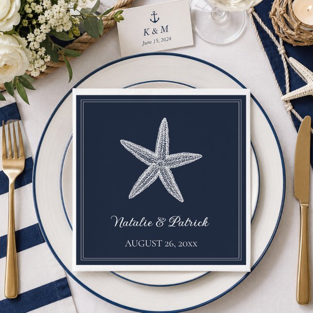 Servilleta De Papel Boda Estrella de Mar Azul Marino (Navy Blue Starfish Wedding Napkins)