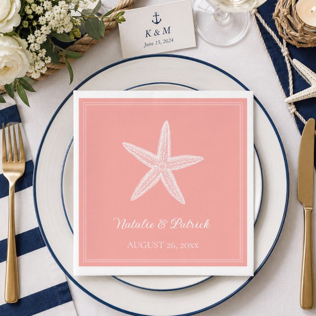 Servilleta De Papel Boda Estrella de Mar Coral (Coral Starfish Wedding Napkins)