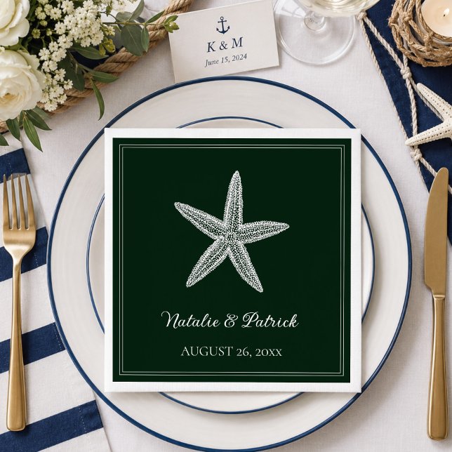 Servilleta De Papel Boda Estrella de Mar Verde Esmeralda (Emerald Green Starfish Wedding Napkins)
