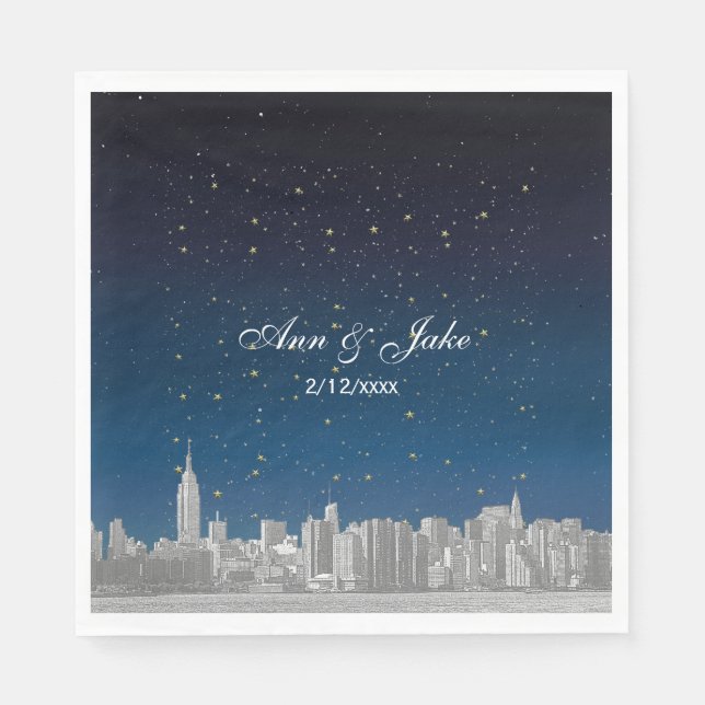 Servilleta De Papel Boda Etched NYC Skyline Blue Starry (Anverso)