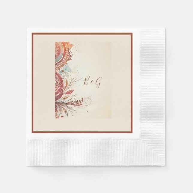 Servilleta De Papel boda étnico beige (Anverso)