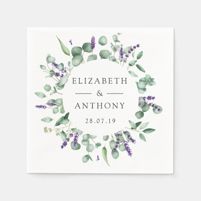 Servilleta De Papel Boda Eucalyptus Lavender Greenery (Anverso)