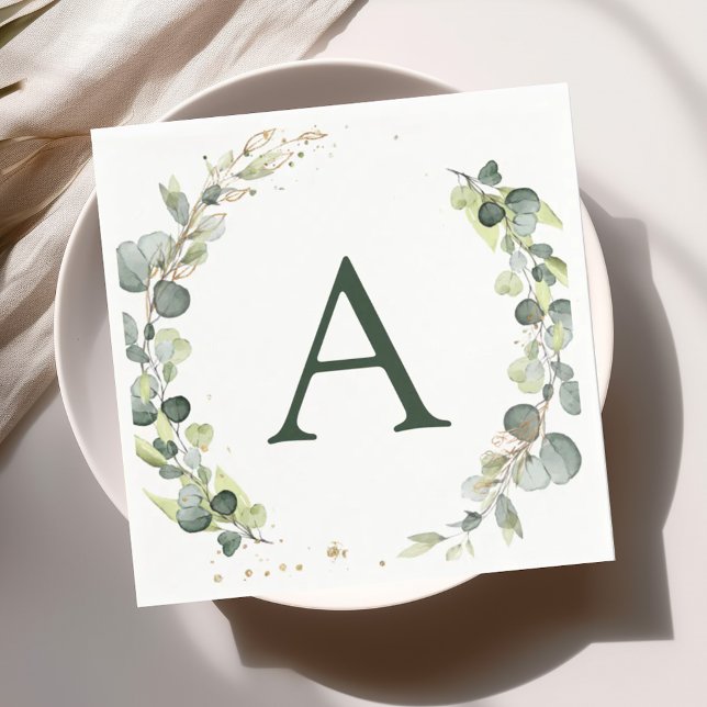Servilleta De Papel Boda Eucalyptus Monograma Greeneración (Subido por el creador)