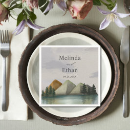 Servilleta De Papel Boda Evergreen de Montaña Rustica y Lago