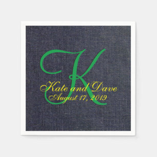 Servilleta De Papel Boda Faux Blue Jean Denim Cloth Monograma