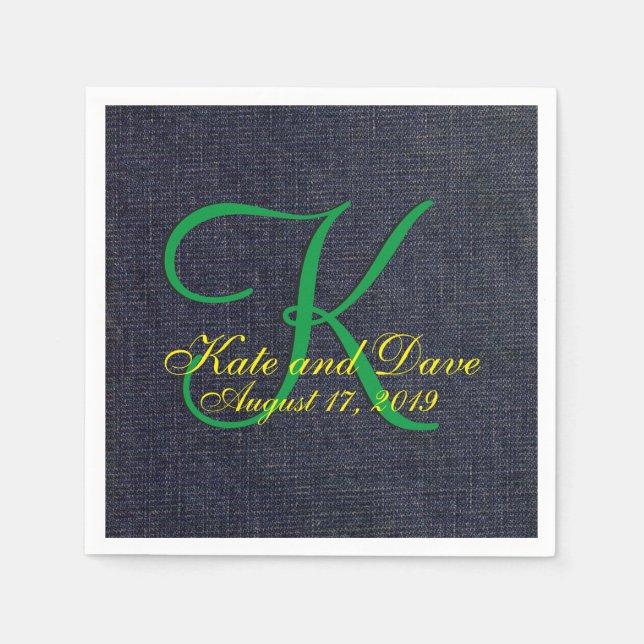 Servilleta De Papel Boda Faux Blue Jean Denim Cloth Monograma (Anverso)