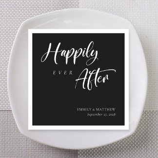 Servilleta De Papel Boda Felices Para Siempre Caligrafía Negra