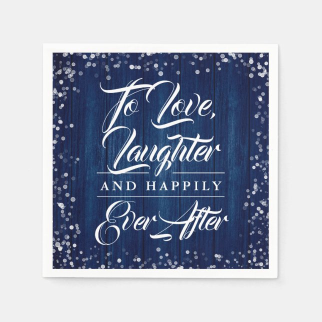 Servilleta De Papel Boda Feliz Para Siempre de Madera Rústica Azul Mar (Anverso)