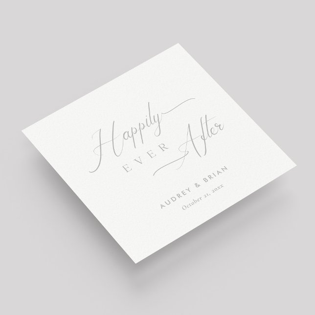 Servilleta De Papel Boda 'Feliz siempre después' de Silver personaliza (Silver on White "Happily Ever After" Wedding Napkins)