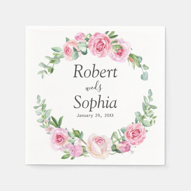 Servilleta De Papel Boda Flor de Rosa Rubor (Anverso)