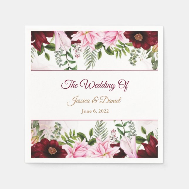 Servilleta De Papel Boda floral (Anverso)