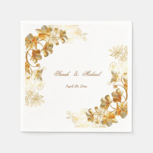 Servilleta De Papel Boda floral 3D dorada  