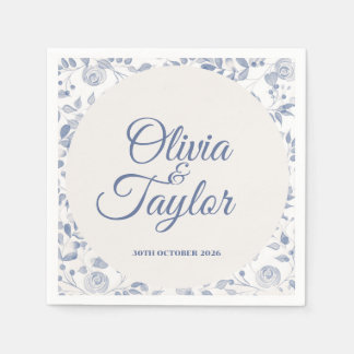 Servilleta De Papel Boda Floral Acuarela Azul Polvoriento