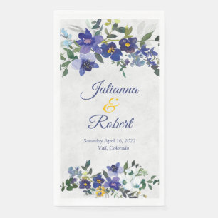 Servilleta De Papel Boda floral acuarela azul y amarillo