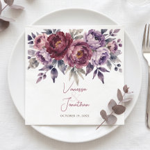 Boda floral acuarela de ciruela oscura y borgoña