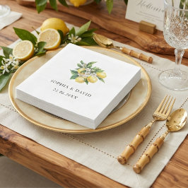 Servilleta De Papel Boda floral acuarela de limón mediterránea
