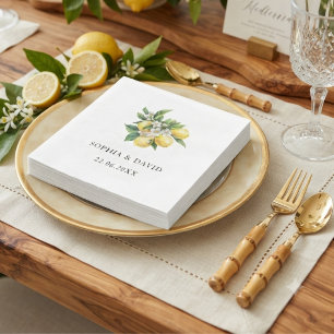 Servilleta De Papel Boda floral acuarela de limón mediterránea