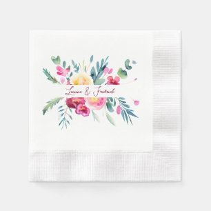 Servilleta De Papel Boda floral acuarela personalizada rosa y fucsia