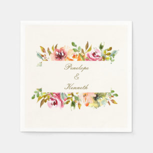 Servilleta De Papel Boda floral acuarela rústica personalizada