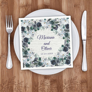 Servilleta De Papel Boda floral acuarela tribal boho azul marino