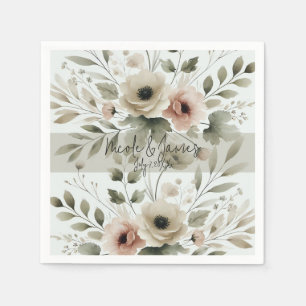 Servilleta De Papel Boda Floral Acuarela Verde Oliva Caqui