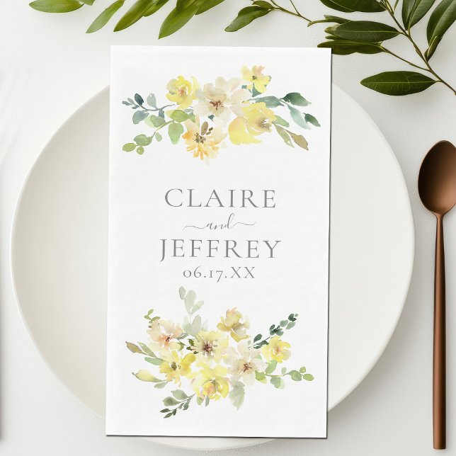 Servilleta De Papel Boda floral amarilla delicada personalizada (Subido por el creador)