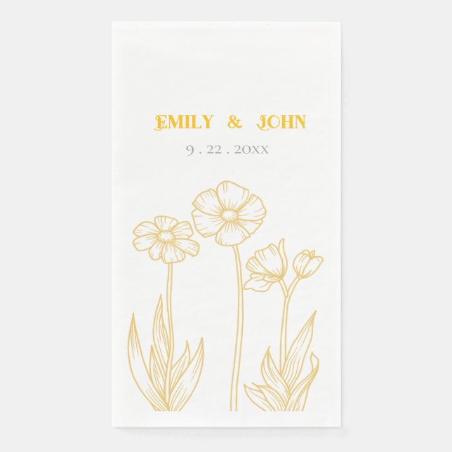 Servilleta De Papel Boda floral amarillo y blanco (Anverso)