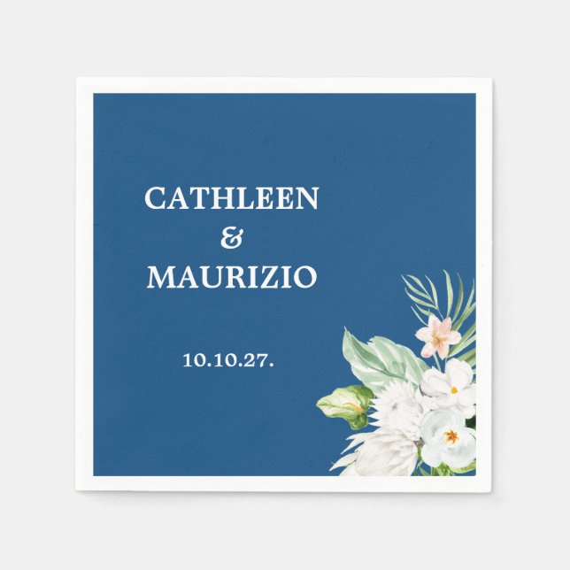 Servilleta De Papel Boda floral azul clásico (Anverso)