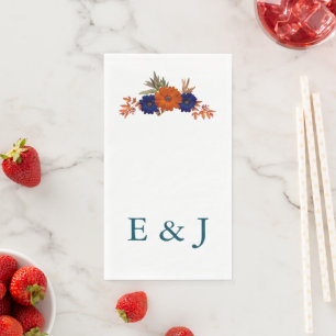 Servilleta De Papel Boda floral azul de la Marina Naranja de otoño rus