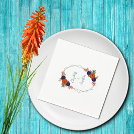 Servilleta De Papel Boda floral azul de la Marina Naranja de otoño rus