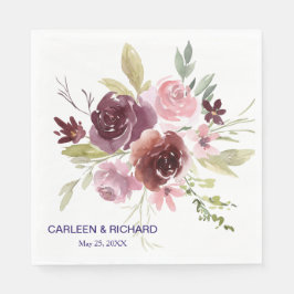 Servilleta De Papel Boda floral azul de la Marina Roja de Borgoña