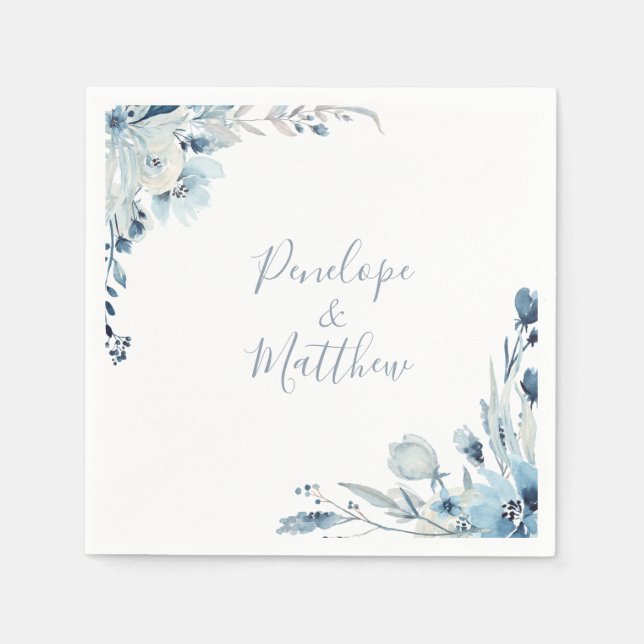 Servilleta De Papel Boda Floral Azul Dusty (Anverso)
