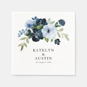 Servilleta De Papel boda floral azul marino y azul claro